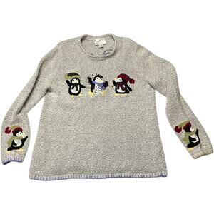 CJ Banks Vintage Christmas Sweater Embroidered Pinguins Holiday Women's Size 1x